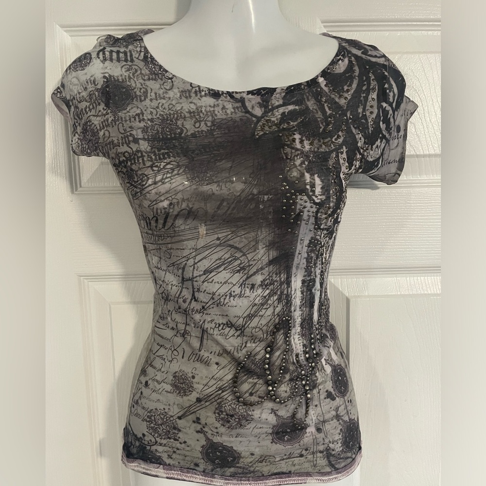 Guess embellished studded semi sheer t shirt size XS NWOT